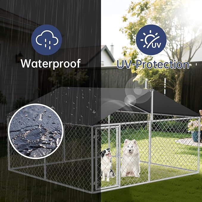 120"x 120" Outdoor Dog Enclosure Heavy Duty Dog Kennel House Mesh Dog Big Cage Pet Kennel Steel Fence with Secure Lock