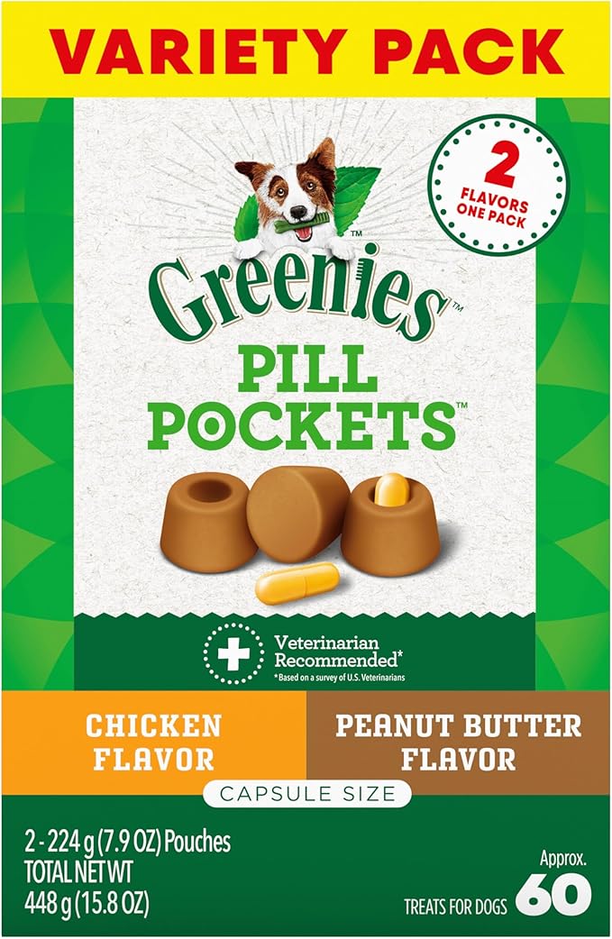 Greenies Pill Pockets for Dogs Large Size, Soft Dog Treats, 15.8 oz. Pouch Variety Pack, Two Flavors (60 Treats)