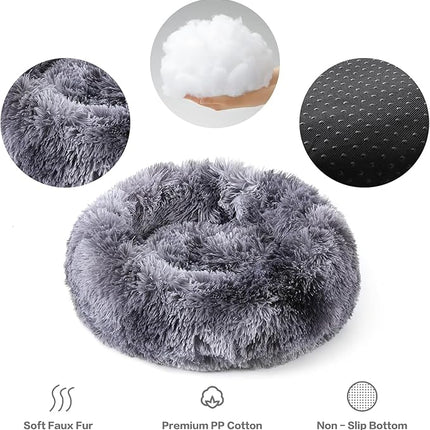 NOYAL Calming Donut Dog Bed for Small to Medium Dogs & Cats - Plush Faux Fur Anti-Anxiety Pet Bed with Machine Washable Cover & Non-Slip Base
