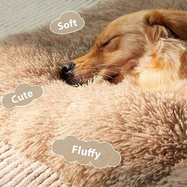 BFPETHOME Dog Beds for Large Dogs, Plush Dog Crate Bed Fluffy Cozy Kennel Pad for Sleeping &Ease Anxiety, Washable Pet Mats with Anti-Slip Bottom for Large Dogs, Brown