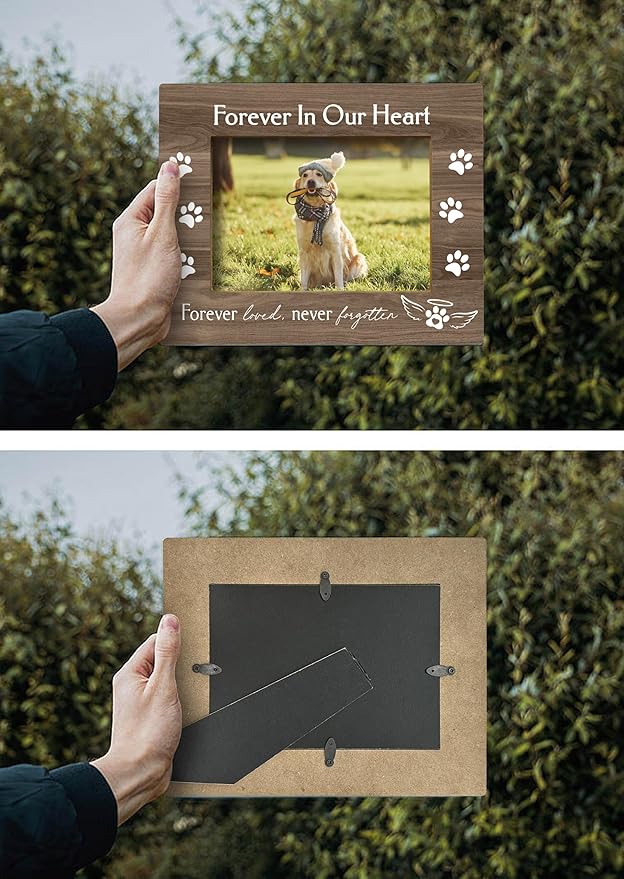 FONDCANYON Forever in Our Heart Pet Memory Picture Photo Frame,Pet Dog Cat Memorial Picture Frames,Pet Loss Sympathy Gift,Sympathy Gifts For Loss Of Dog,Passed Away Dog Memorial Gifts(5x7 Inch Photo) (Color3)