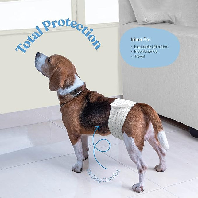 Comfortable Male Dog Diapers - 50-Pack Super Absorbent Disposable Male Dog Wraps- FlashDry Gel Technology, Wetness Indicator Doggie Diapers- Leakproof Belly Wraps for Incontinence, Excitable Urination