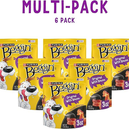 Purina Beggin' Strips Real Meat Dog Treats, Original With Bacon Flavor - 3 Ounce (Pack of 6)