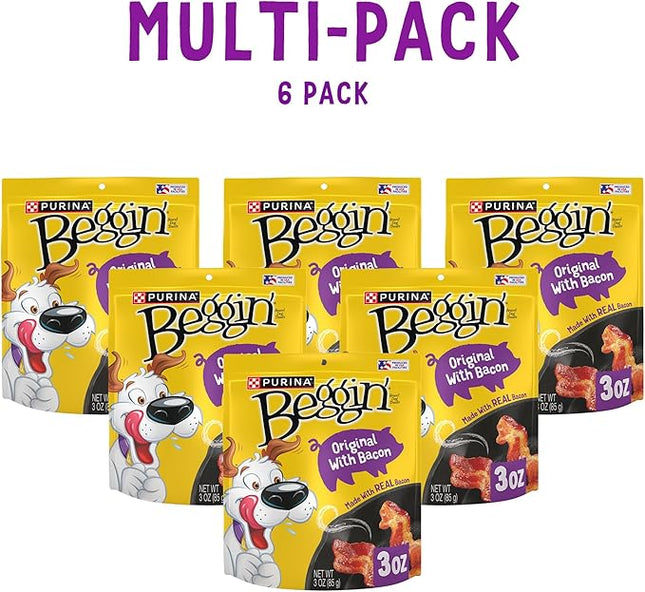 Purina Beggin' Strips Real Meat Dog Treats, Original With Bacon Flavor - 3 Ounce (Pack of 6)