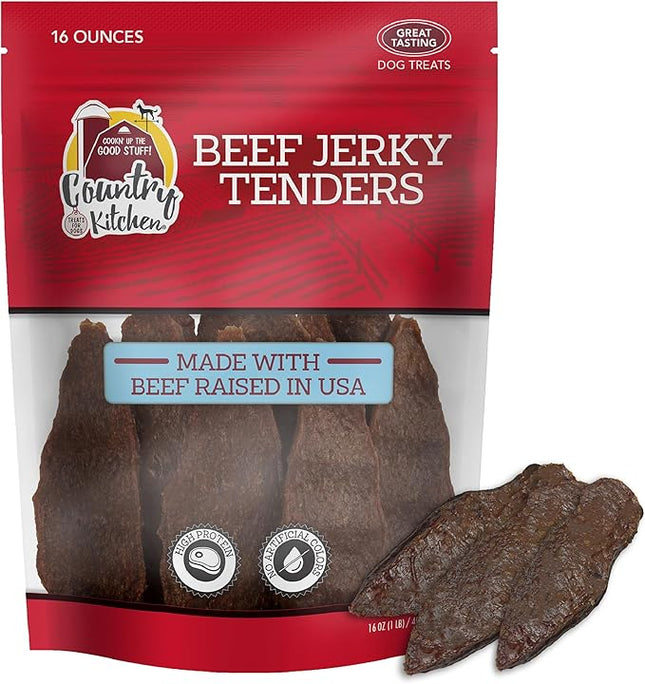 Country Kitchen Beef Jerky Tender Dog Treats, Made with Real Beef, High Protein, Low Fat, No Artificial Colors, 16 oz