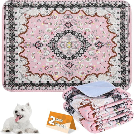 KOOLTAIL Washable Pee Pads for Dogs, 2 Pack Super Absorbent Reusable Puppy Training Pads Waterproof, Nonslip and Leak-Proof Dog Pee Pads, Large Pet Mats Whelping Pads for Floor, Crate, Couch, 24"x36"