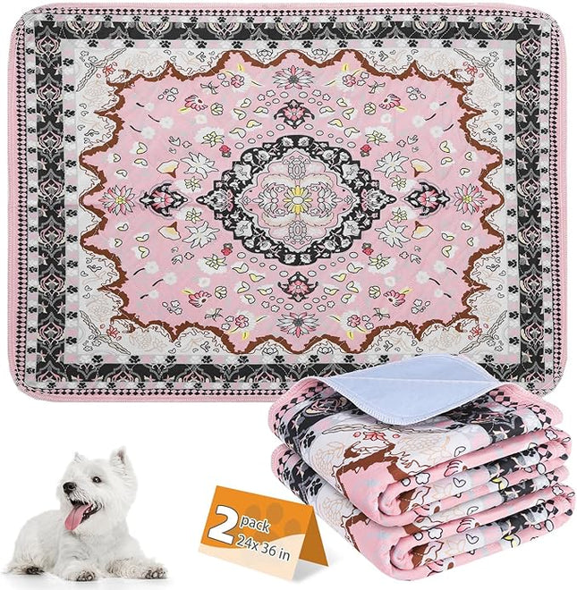 KOOLTAIL Washable Pee Pads for Dogs, 2 Pack Super Absorbent Reusable Puppy Training Pads Waterproof, Nonslip and Leak-Proof Dog Pee Pads, Large Pet Mats Whelping Pads for Floor, Crate, Couch, 24"x36"