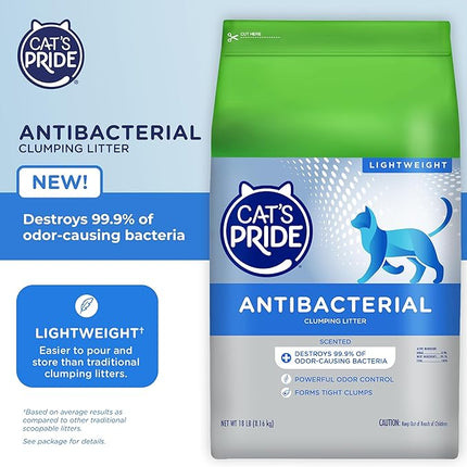 Cat's Pride New Antibacterial Cat Litter: Destroys 99.9% of Odor-Causing Bacteria - Powerful Odor Control - Premium Lightweight Clumping Litter - Scented, 18 Pounds