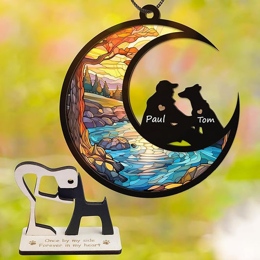 6'' Angel Dog Friendship Memorial Suncatcher Custom Name Dog Breeds Pet Ornament Window Car Hanging, Sympathy Gift for Loss of Pet Passing Away Bereavement Gifts for Dog Lovers SCM-B14-M-21-6