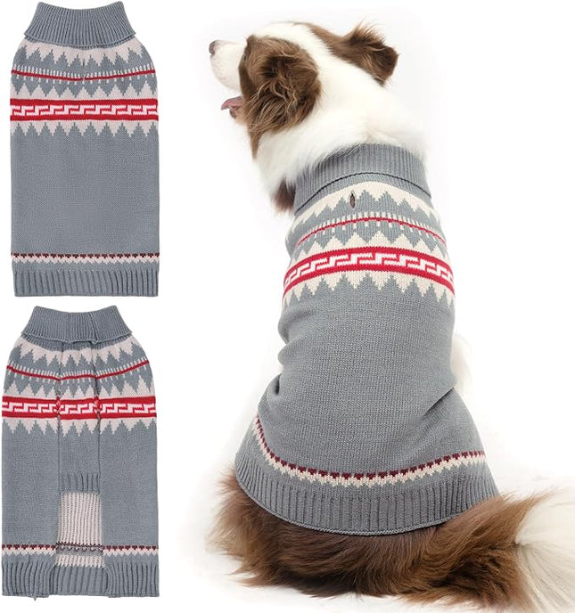 BINGPET Dog Sweater, Turtleneck Classic Knit Dog Sweaters for Small Medium Large Dogs with Leash Hole, Pet Winter Clothes Warm Sweatshirts Outfits for Doggie and Cats Grey(X-Large)
