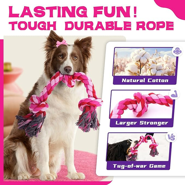 Zeaxuie 12 Pack Long-Lasting Heavy Various Dog Chew Toys Pack for Aggressive Chewers-Includes Large Rope Toys,Squeaky Toys & Indestructible Chew Bone for Medium,Large & X-Large Female Dogs