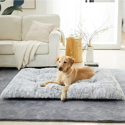 BFPETHOME Dog Beds for Large Dogs, Plush Dog Crate Bed Fluffy Cozy Kennel Pad for Sleeping &Ease Anxiety, Washable Pet Mats with Anti-Slip Bottom for Large Medium Dogs, Pet Bed Grey