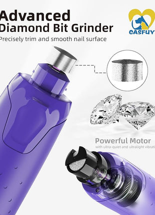 Casfuy Dog Nail Grinder Quiet - (45db) 6-Speed Pet Nail Grinder with 2 LED Lights for Large Medium Small Puppy Dogs/Cats, Professional 3 Ports Rechargeable Electric Dog Nail Trimmer with Dust Cap