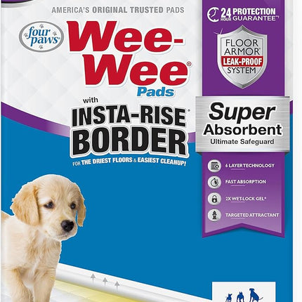 Four Paws Wee-Wee Super Absorbent Unscented Pee Pads for Dogs & Puppies with Insta-Rise Border, Leak-Proof Dog Housebreaking Potty Training Floor Protection, 22" x 23", 10 Count