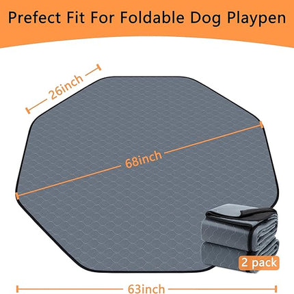 Washable Pee Pads for Dogs, 63'' Diagonal Octagon Puppy Pads, Designed for 24'' Width 8 Panels Dog Playpen, Non-Slip Whelping Pads with Super Absorbent, 2 Pack