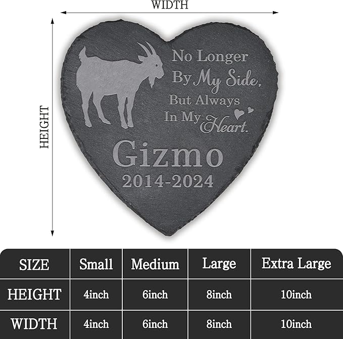 Pet Memorial Stone Goat - Goat Headstone - Goat Memorial Stone - Goat Memorial Gifts - Loss of a Goat - Goat Loss Gifts (Heart-Shaped)