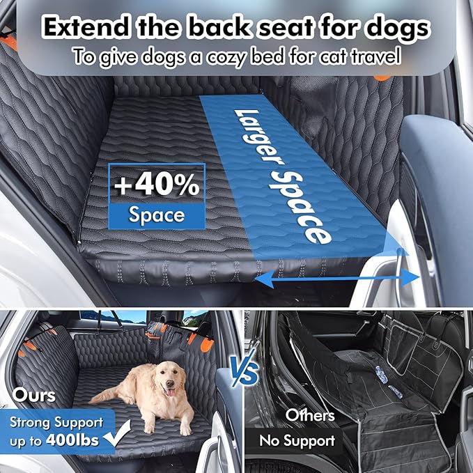 XL 3-in-1 Convertible PU Leather Dog Car Seat Extender & Booster Seat – 400lb Capacity, Waterproof, Hard Bottom, Scratch-Proof Hammock for Cars & SUVs
