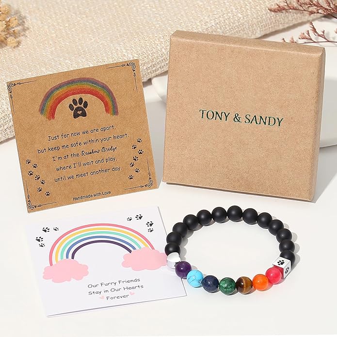 TONY & SANDY Dog Memorial Gifts, Pet Sympathy Rainbow Bridge Pet Memorial Bracelet for Men Women Girls Who Loss of Beloved Dog Cat