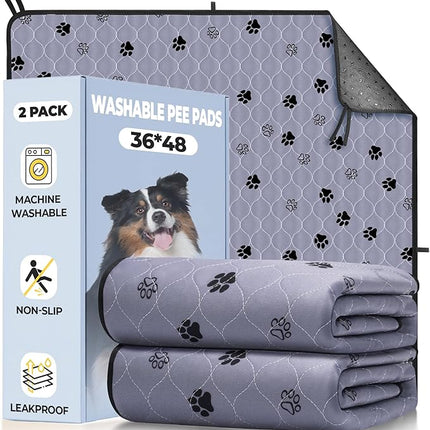 Fostanfly Washable Pee Pads for Dogs, 2 Pack 36"x48" Superior Reusable Puppy Pads, Waterproof Protects Against Urine Leakage, Non-Slip Grip Prevents Slipping and Bunching for Dog Training