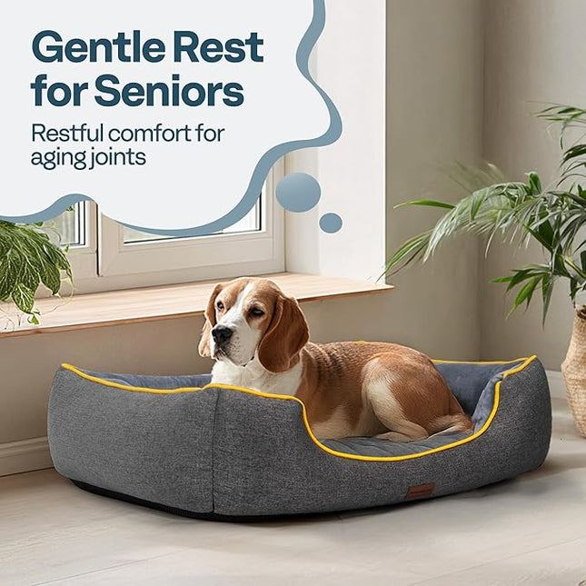 Large Orthopedic Dog Bed 36" Washable with Removable Cover, Waterproof & Non-Slip Base, Year-Round Comfort with Cooling/Warming, Dual-Layer Interior Padding for Support and Softness, Grey