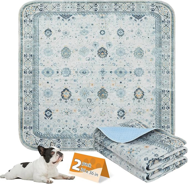 KOOLTAIL Washable Pee Pads for Dogs, 2 Pack Super Absorbent Reusable Puppy Training Pads Waterproof, Nonslip and Leak-Proof Dog Pee Pads, Large Pet Mats Whelping Pads for Floor, Crate, Couch 36"x36"