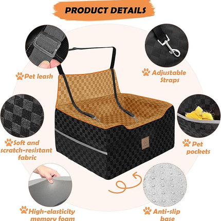 Large Dog Car Seat for Back Seat – Removable Dog Booster Seat & Washable Pet Car Seat for Medium & 2 Small Dogs up to 60lbs – Safety Straps & Storage Pocket – Travel & Home Use (Black/Brown)