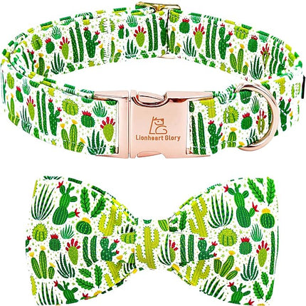 Lionheart glory Dog Bow Collar Green Cactus Print Collars for X-Small Dogs,Spring Summer Cute Dog Collar with Bowtie Puppy Collars Bows Pet Gift