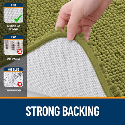 OLANLY Bathroom Rugs 44x24, Extra Soft Absorbent Chenille Bath Rugs, Rubber Backing Quick Dry, Machine Washable Bath Mats for Bathroom Floor, Tub and Shower, Home Decor Accessories, Willow Green