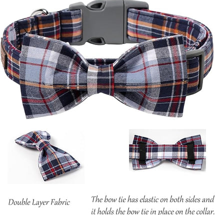 Lionet Paws Dog and Cat Collar with Bowtie Grid Collar Plastic Buckle Light Adjustable Collars for Small Medium Large Dogs