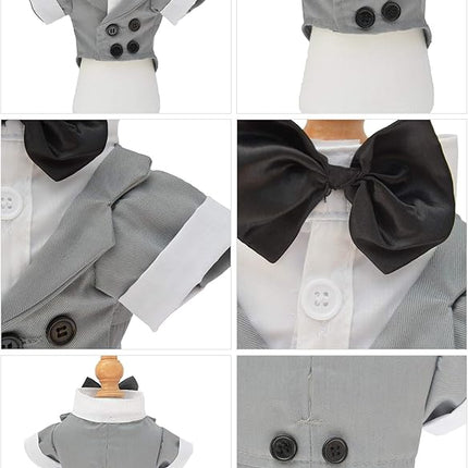 Lovelonglong Bulldog Costume Dog Suit Formal Tuxedo with Black Bow Tie Wedding Clothes for Pugs/French Bulldog/English Bulldog/American Pit Bull Gray B-S