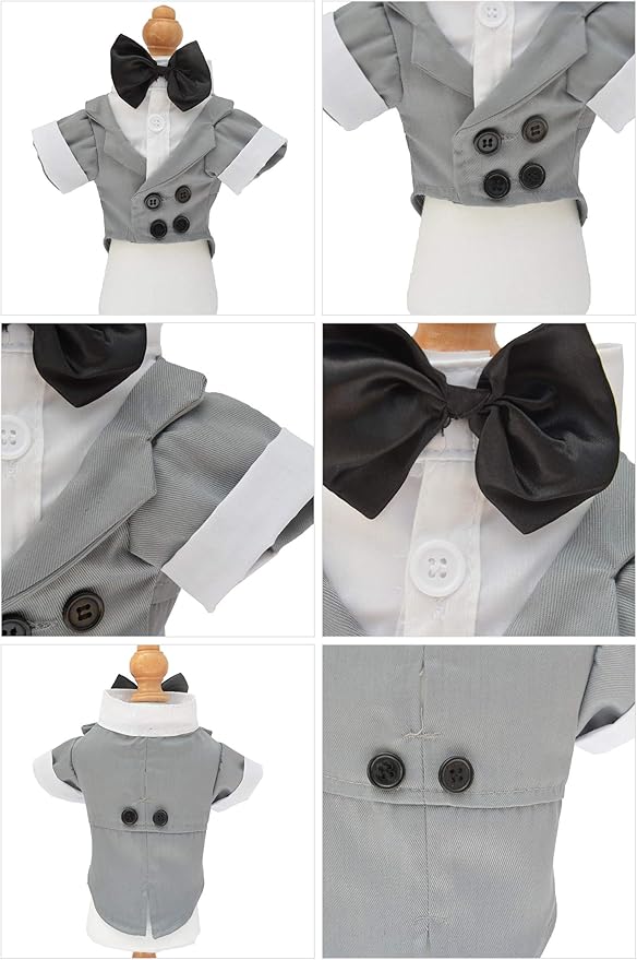 Lovelonglong Bulldog Costume Dog Suit Formal Tuxedo with Black Bow Tie Wedding Clothes for Pugs/French Bulldog/English Bulldog/American Pit Bull Gray B-S