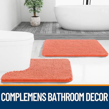 OLANLY Bathroom Rugs 70x24, Extra Soft Absorbent Chenille Bath Rugs, Rubber Backing Quick Dry, Machine Washable Bath Mats for Bathroom Floor, Tub and Shower, Home Decor Accessories, Coral