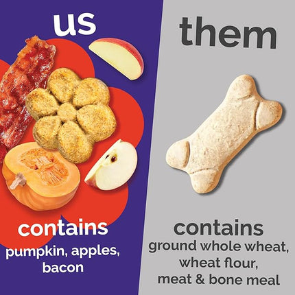 Fruitables Baked Dog Treats, Pumpkin Snacks for Dogs, Low Calorie & Delicious, No Wheat, Corn or Soy, Healthy Puppy Training Treats, Made in the USA, Apple and Crispy Bacon Flavor, 7oz