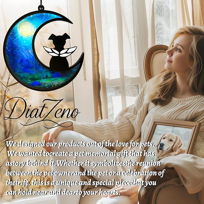 Dog Memorial Gift for Loss of Dog – DIY Angel Memorial Suncatcher & Paw Print Kit for Dogs with Sympathy Card | Pet Memorial Keepsake(Moonlit Forest)