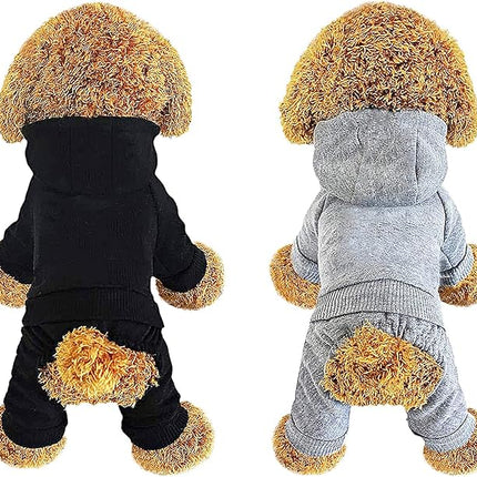 LifeWheel Dog Hoodie, Pet Jumpsuit Sweatshirt with Buttons, Clothes, Cold Weather Coats, Pajamas, Winter Warm Cotton Puppy 4 Legs for Small Medium Large Dogs Cats Boy Girl, Black + Grey