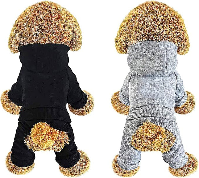 LifeWheel Dog Hoodie, Pet Jumpsuit Sweatshirt with Buttons, Clothes, Cold Weather Coats, Pajamas, Winter Warm Cotton Puppy 4 Legs for Small Medium Large Dogs Cats Boy Girl, Black + Grey
