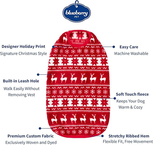 Blueberry Pet Dog Fleece Sweater - Soft & Lightweight Ugly Christmas Sweater, Award Winning Brand, 16" Back, Reindeer & Snowflake