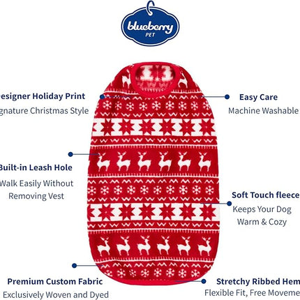 Blueberry Pet Dog Fleece Vest - Soft & Lightweight Ugly Christmas Sweater for Small Dogs, Award Winning Brand, 18" Back, Dog Christmas Sweater, Reindeer & Snowflake