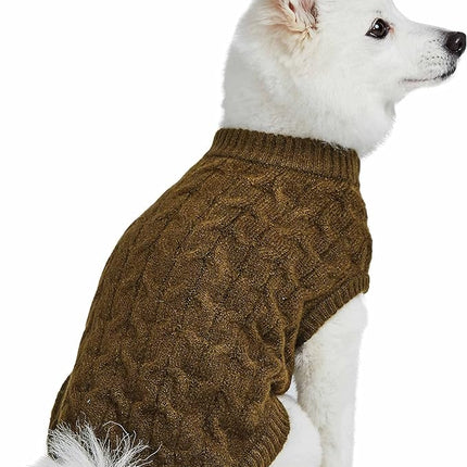 Blueberry Pet Classic Fuzzy Textured Knit Pullover Crew-Neck Dog Sweater in Dark Olive, Back Length 22", Pack of 1 Clothes for Dogs