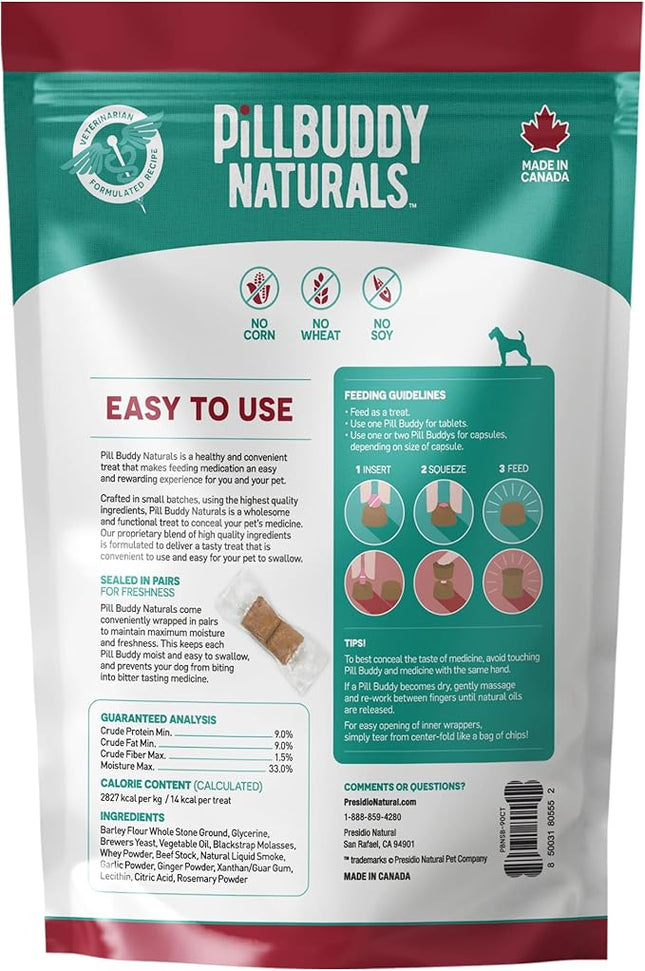 Earthly Pill Buddy Naturals - Beef Recipe Pill Hiding Treats for Dogs - Make A Perfect Pill Concealing Pocket Or Pouch for Any Size Medication - 90 Servings