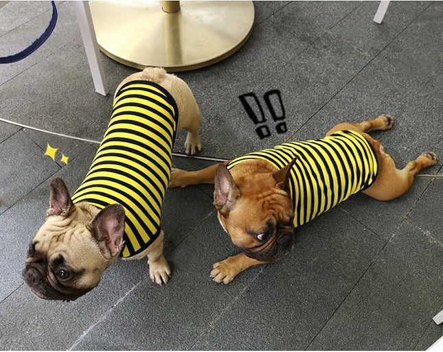 iChoue French Bulldog 100% Breathable Cotton Striped T Shirts Halloween Vest Clothes for Medium Dogs Tank Tops Frenchie Pug English Boston Terrier Pitbull Yellow Black Stripes - Large Plus