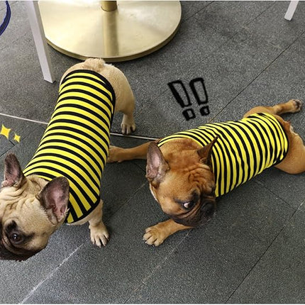 iChoue French Bulldog 100% Breathable Cotton Striped T Shirts Halloween Vest Clothes for Small Dogs Tank Tops Puppy Frenchie Pug English Boston Terrier Pitbull Yellow Black Stripes - Medium