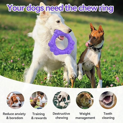 Indestructible Dog Chew Toys for Aggressive Chewers, Super Chewer Toys for Medium Large Dogs, Interactive Ring Toy, Heavy Duty Teething Toys