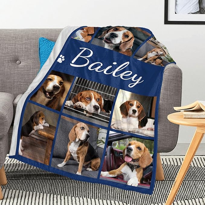 Custom Blanket with Pictures, Dog Memorial Gifts for Loss of Dog, Pet Memorial Gifts for Dogs Cats, Personalized Photo Blanket with Pet Name, Bereavement Gift for Loss of Pets