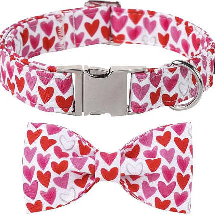 Lionet Paws Valentine's White Dog Collar, Cute Heart Dog Collar for Small Dogs, Adjustable Cotton Pet Puppy Collars for Small Dogs