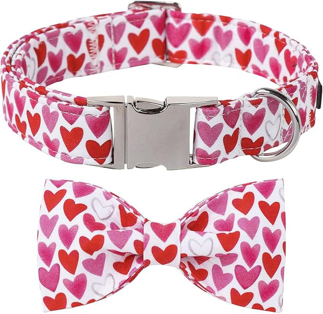 Lionet Paws Valentine's White Dog Collar, Cute Heart Dog Collar for Large Dogs, Adjustable Cotton Pet Collars for Medium Large Dogs