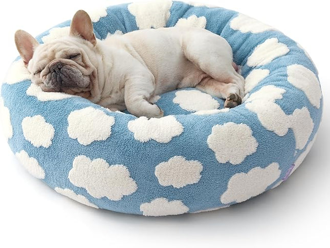 LE SURE Shown on TV Donut Dog Bed Medium Size Dog - Round Cat Beds Indoor as Christmas Bed Gift for Calming with Washable Cover, Cute Beds with Jacquard Shaggy Plush & Anti Slip Bottom, 30 Inch, Blue