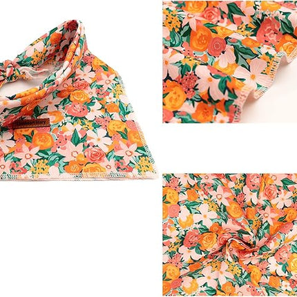 Lionheart glory Dog Bandana 1 Pack Washable Soft Cotton Flower Print Bibs Scarf, Adjustable Kerchief Square Dog Bandanas for Small Dogs