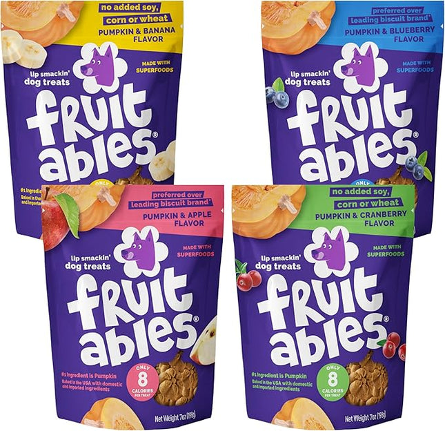 Fruitables Baked Dog Treats Variety 4 Pack (Pumpkin & Apple, Banana, Blueberry, Cranberry) - 7 oz (4 Pack)