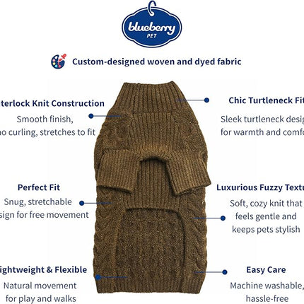 Blueberry Pet Classic Fuzzy Textured Knit Pullover Turtle-Neck Dog Sweater in Dark Olive, Back Length 14", Pack of 1 Clothes for Dogs